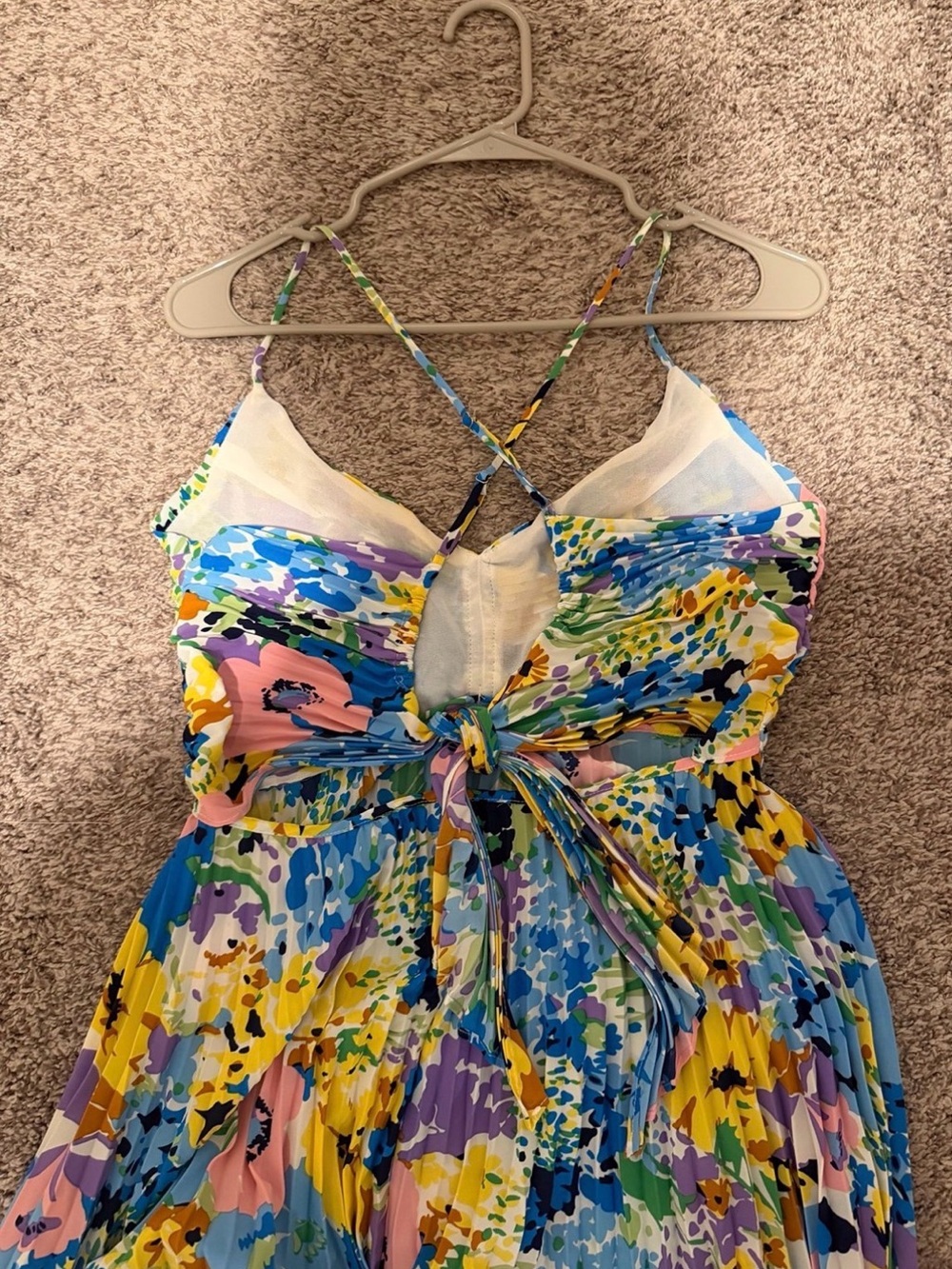 Astr Floral Pleated Maxi Dress in Blue, Yellow, Pink - Picture 3 of 5